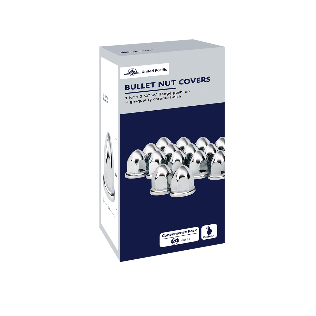 1-1/2" x 2-3/4" Chrome Plastic Bullet Nut Covers With Flange - Push-On (20-Pack)