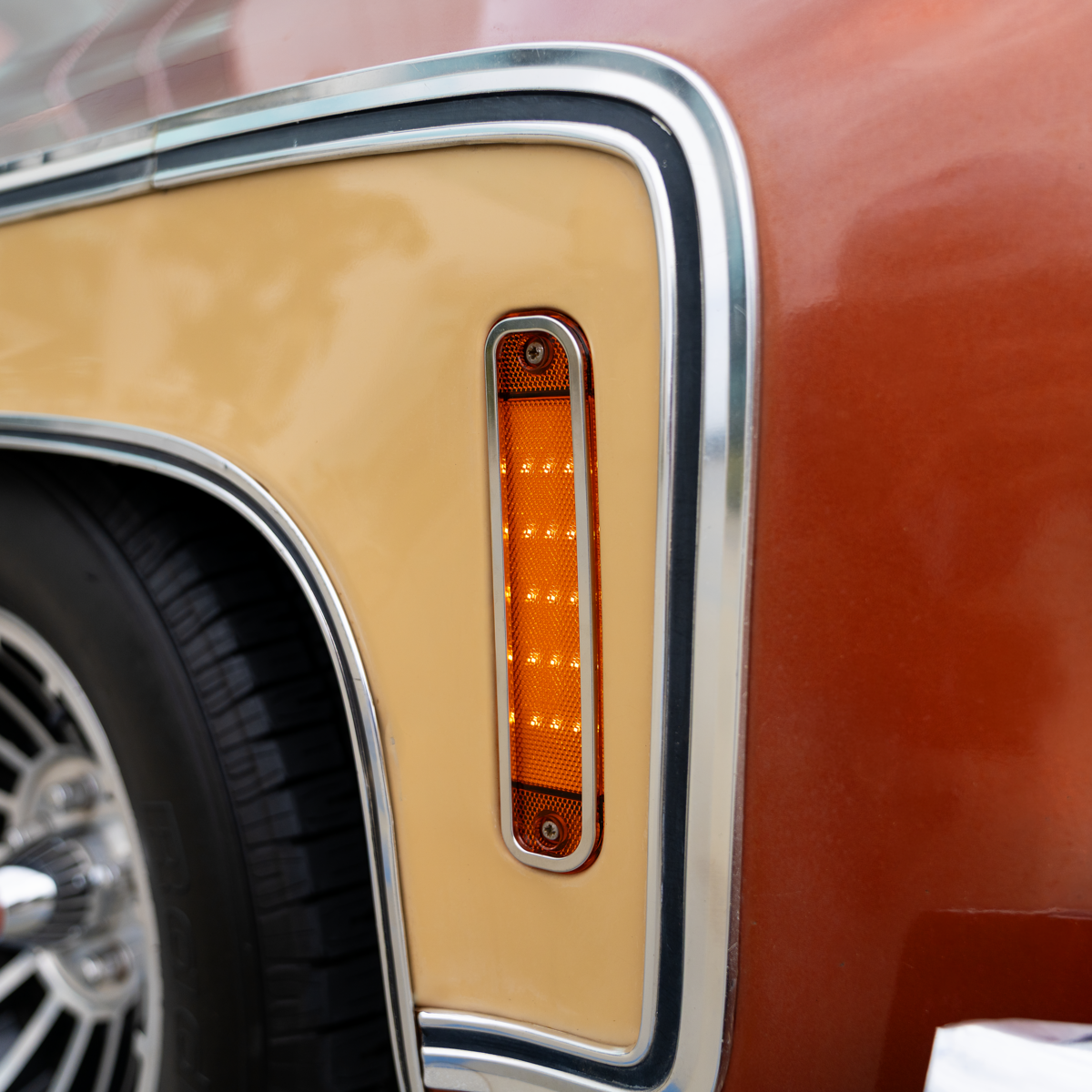 15 Amber LED Side Marker With Stainless Steel Trim For 1973-80 Chevy & GMC Truck, Amber Lens