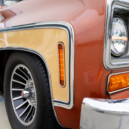 15 Amber LED Side Marker With Stainless Steel Trim For 1973-80 Chevy & GMC Truck, Amber Lens