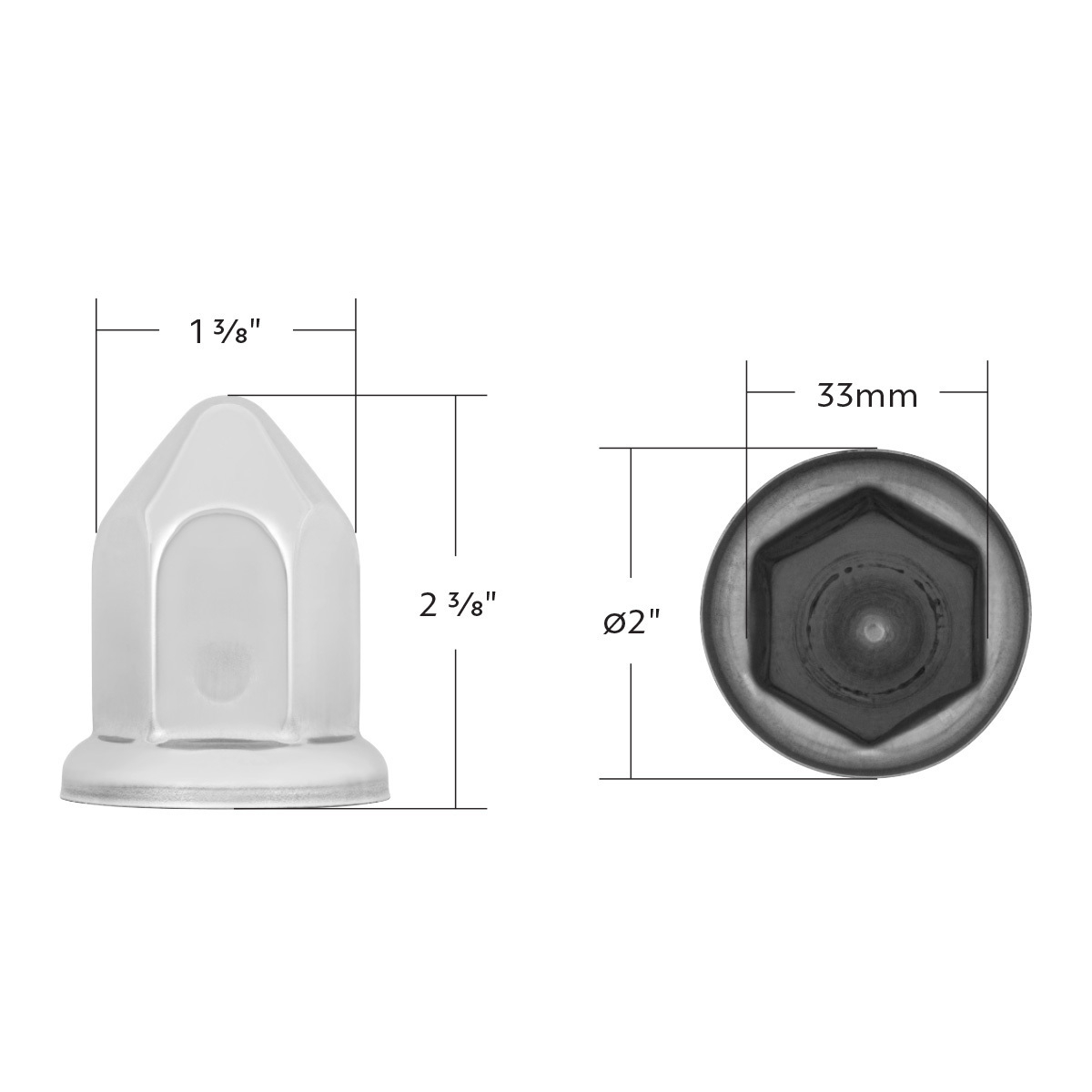 33mm X 2-3/8" Stainless Pointed Nut Cover With Flange