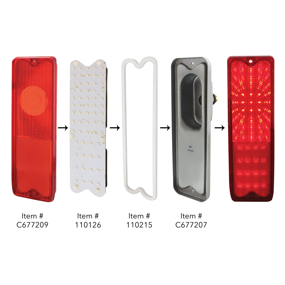 61 Red LED Retrofit Tail Light Insert For 1967-1972 Chevrolet & GMC Suburban/Fleetside