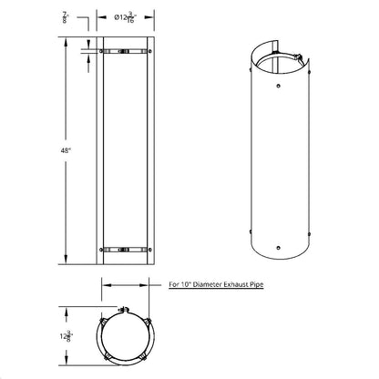 48" Tall 270 Degree Stainless Exhaust Muffler Shield For 10" Diameter Exhaust - Plain