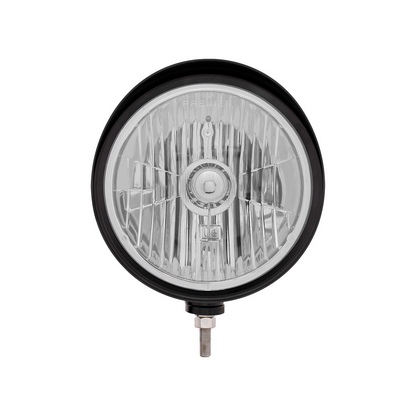 Black "Billet" Style Groove Headlight With Visor Crystal H4 Bulb