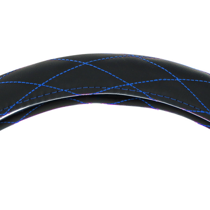 18" Crystal Stitched Leather Steering Wheel Cover - Blue Stitching