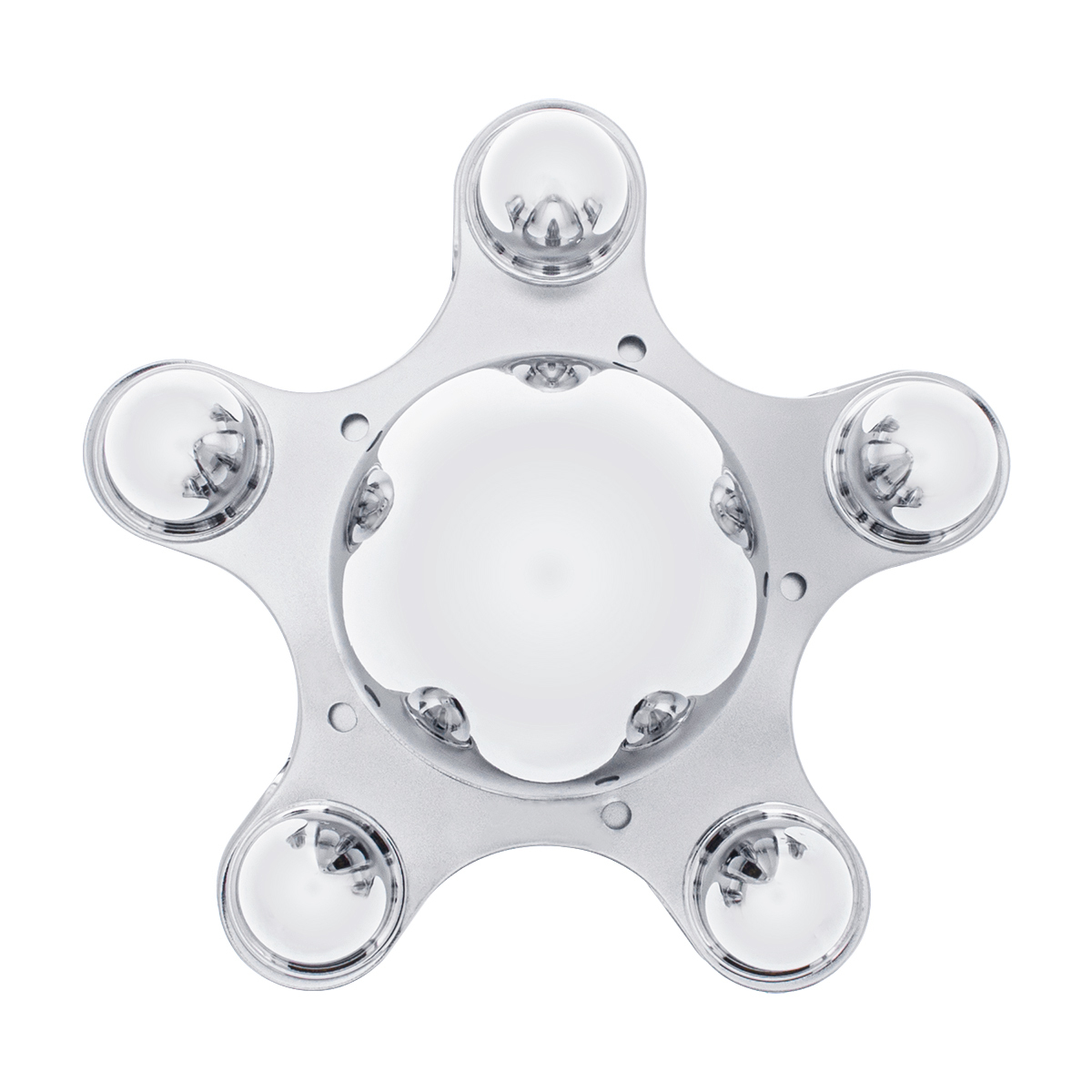 Chrome 5 on 5-1/2" Vintage Spider Wheel Hub Cover Set