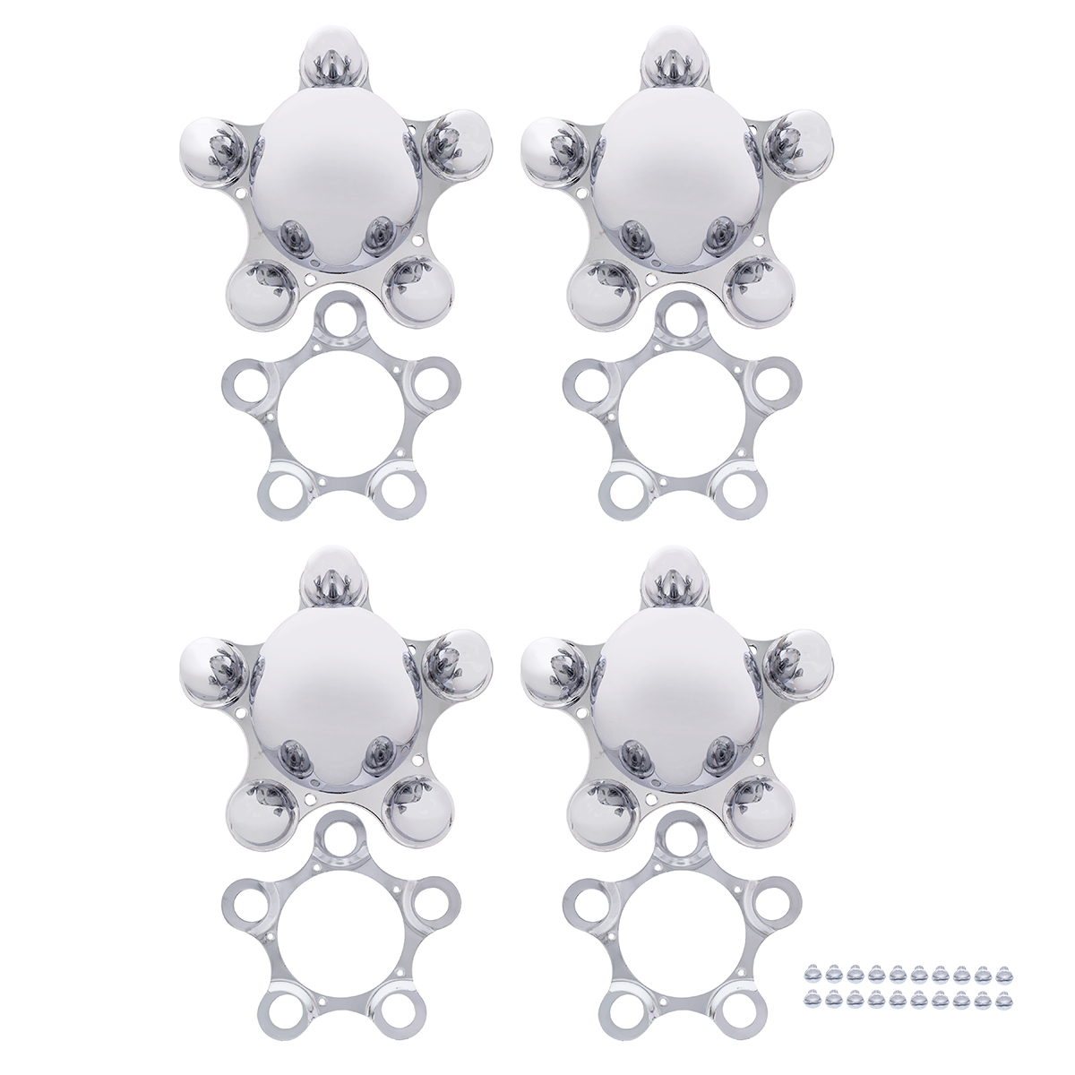 Chrome 5 on 5-1/2" Vintage Spider Wheel Hub Cover Set