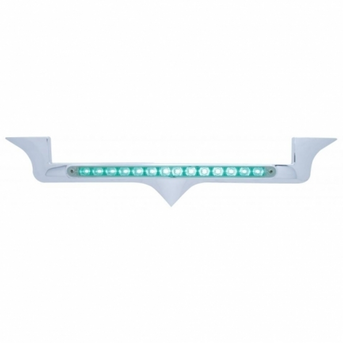 Chrome Hood Emblem Trim With 14 LED Light Bar For Kenworth - Green LED/Clear Lens