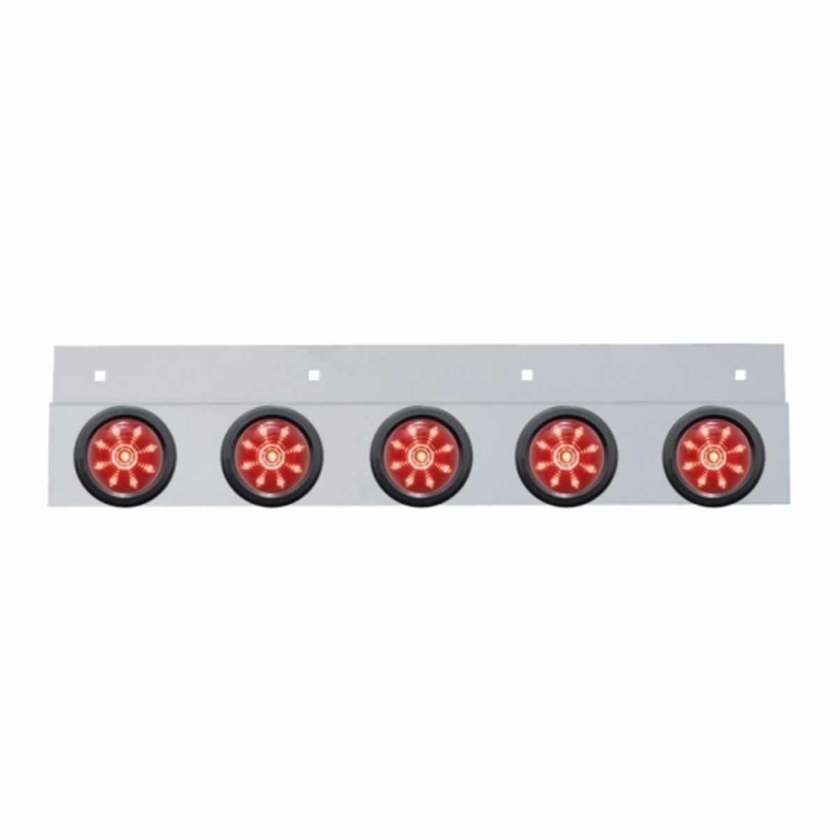 Stainless Top Mud Flap Plate With 5X 9 LED 2" Beehive Lights & Grommets - Red LED/Red Lens (Each)