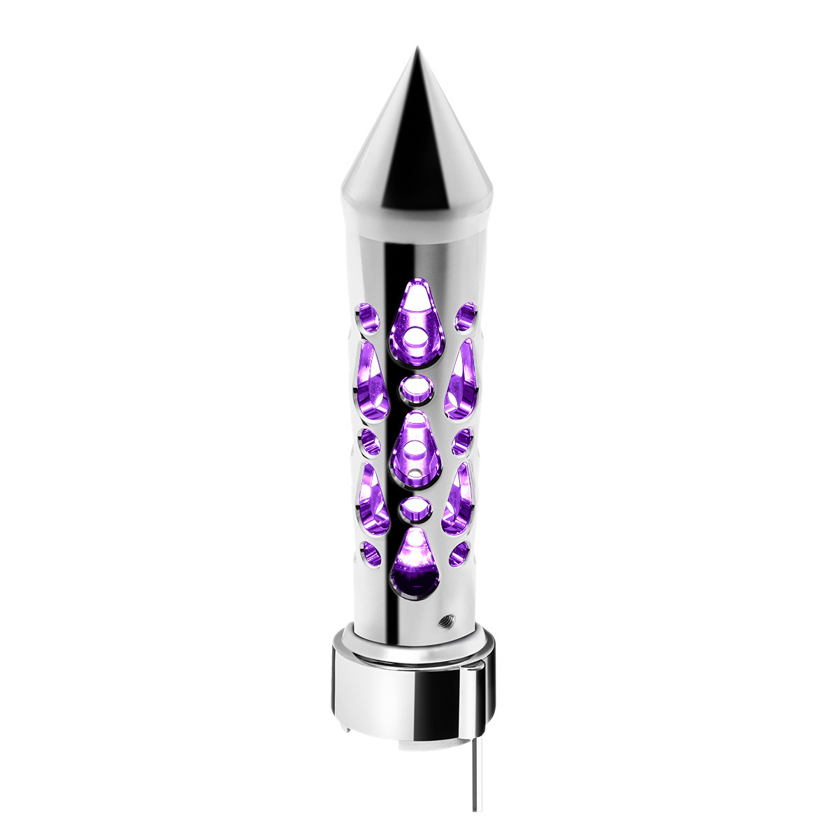 Brooklyn Spike Gearshift Knob With LED 9/10 Speed Adapter - Chrome/Purple LED
