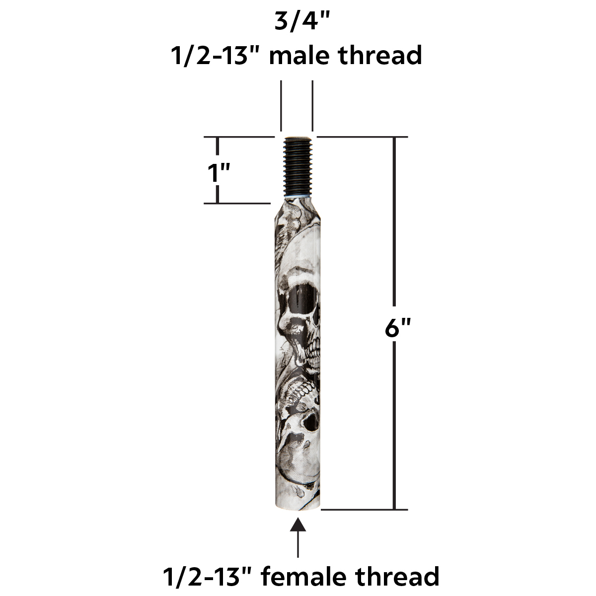 6" Skull Pattern Shifter Shaft Extension