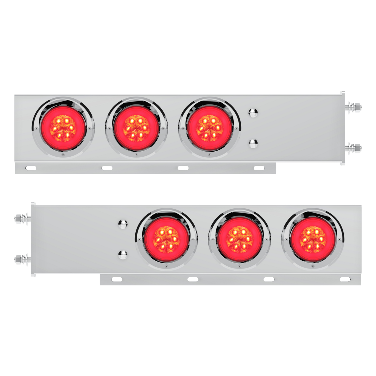 3-3/4" Bolt Pattern Deluxe SS Spring Loaded Bar W/6X 21 Red LED 4" GloLight & Visors -Clear Lens (Pair)