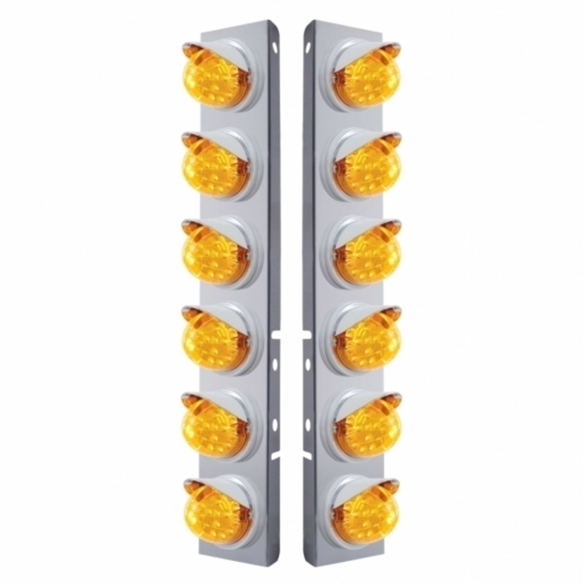 SS Front Air Cleaner Bracket With 12X 17 LED Reflector Lights & Visors For Peterbilt-Amber LED & Lens