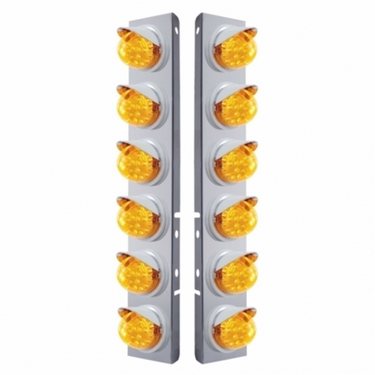 SS Front Air Cleaner Bracket With 12X 17 LED Reflector Lights & Visors For Peterbilt-Amber LED & Lens
