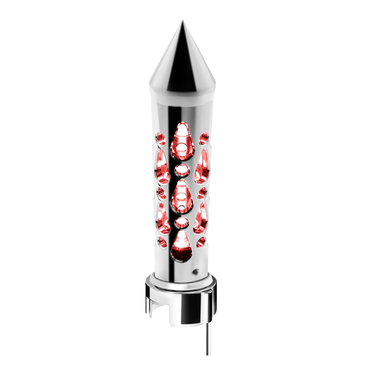 Brooklyn Spike Gearshift Knob With LED 13/15/18 Speed Adapter - Chrome/Red LED