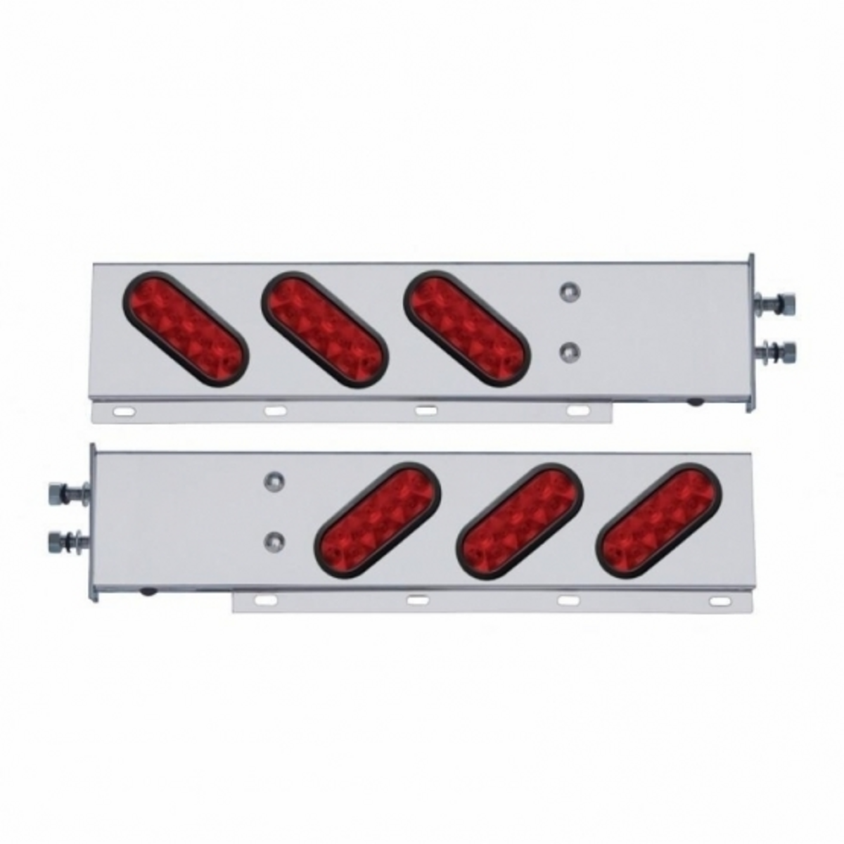2.5" Bolt Pattern SS Spring Loaded Bar With 6 Oval 10 LED Lights -Red LED & Lens (Pair)
