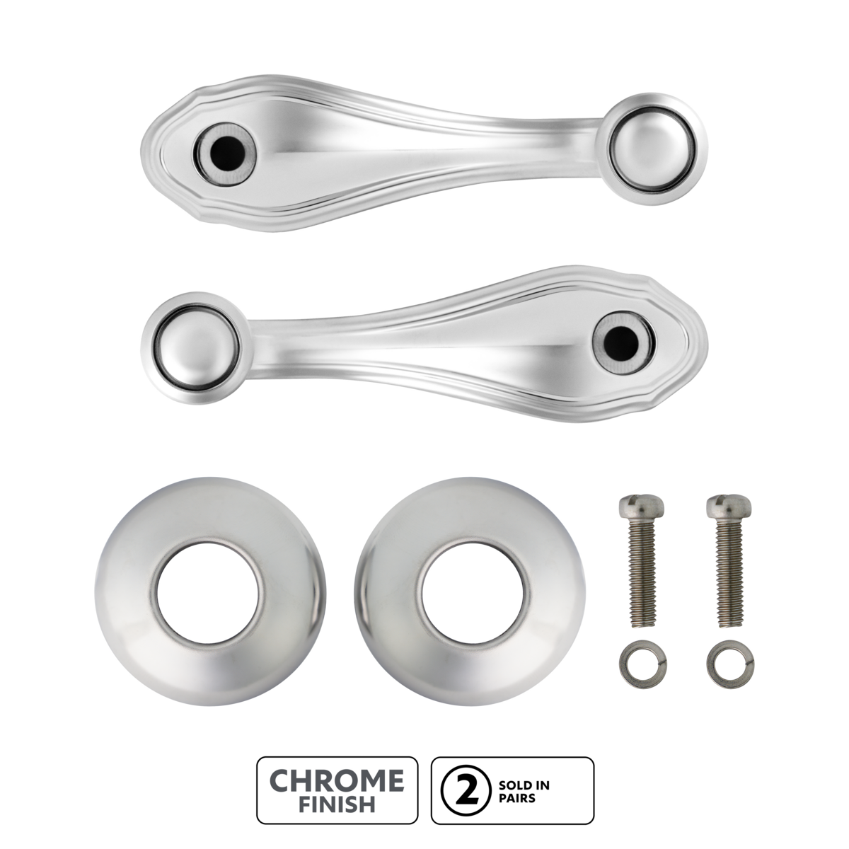 Chrome Window Crank Handle & Polished Stainless Door Handle Escutcheon Kit for 1932-1934 Ford Truck