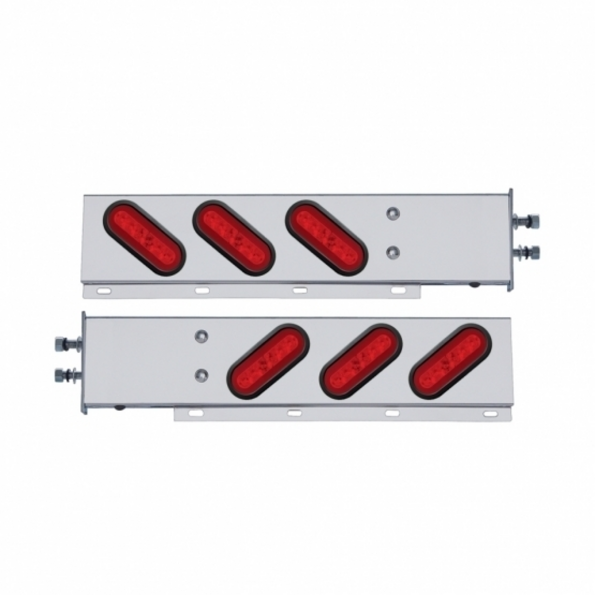 2.5" Bolt Pattern SS Spring Loaded Bar With 6X 22 Red LED 6" Oval GloLight & Grommet -Red Lens (Pair)