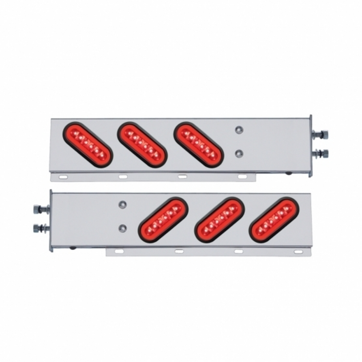 2.5" Bolt Pattern SS Spring Loaded Bar With 6X 22 Red LED 6" Oval GloLight & Grommet -Red Lens (Pair)