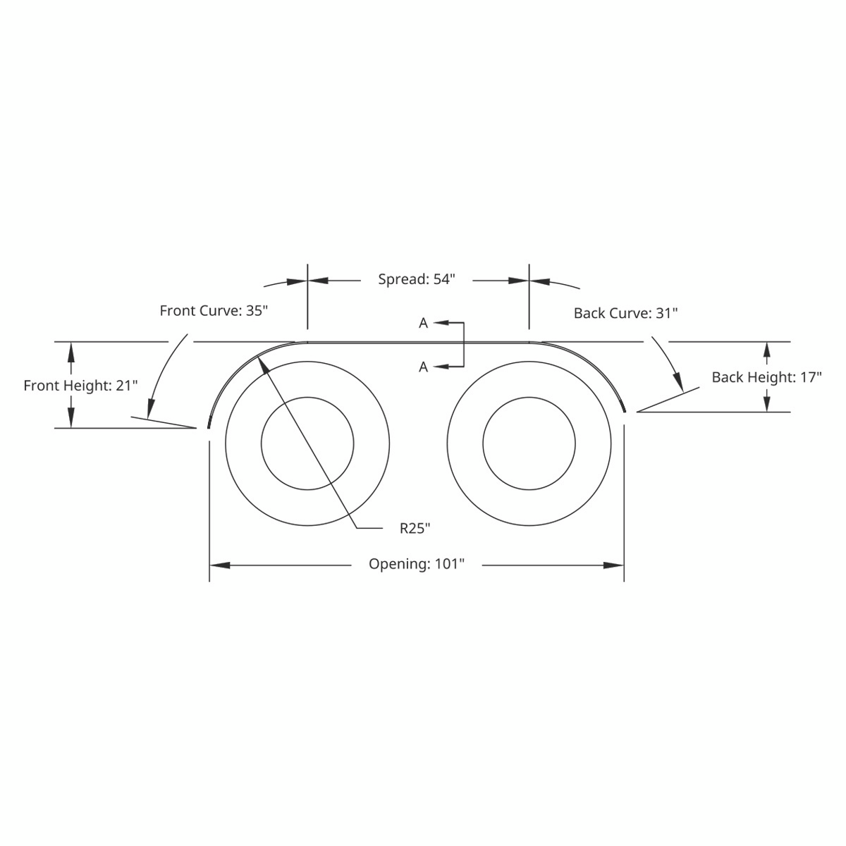 120" 430 Stainless Steel (16ga) Beaded Edge Ribbed Full Fender 54" Spread - SR Series (Pair)
