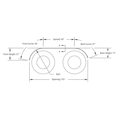 120" 430 Stainless Steel (16ga) Beaded Edge Ribbed Full Fender 54" Spread - SR Series (Pair)