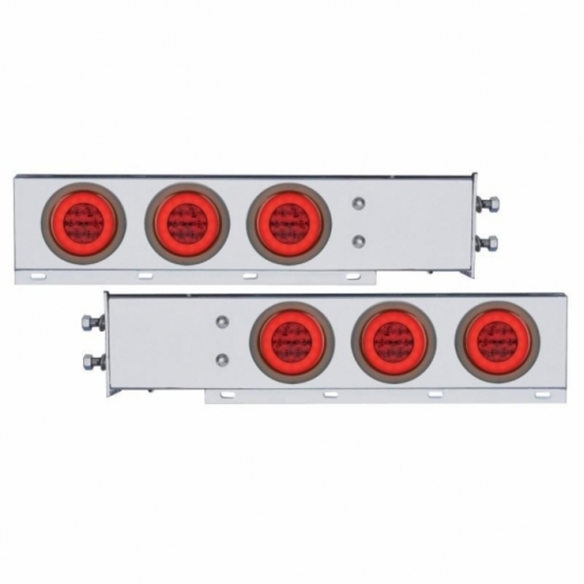 2.5" Bolt Pattern Chrome Spring Loaded Rear Bar W/6X 21 Red LED 4" GloLight & Grommet-Red Lens (Pair)