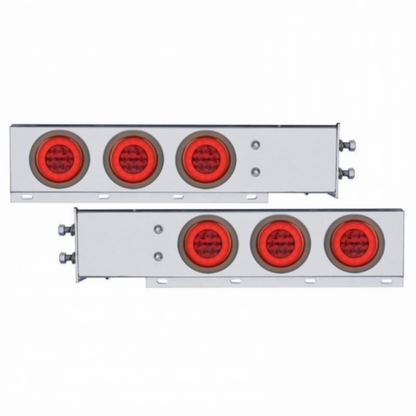 2.5" Bolt Pattern Chrome Spring Loaded Rear Bar W/6X 21 Red LED 4" GloLight & Grommet-Red Lens (Pair)