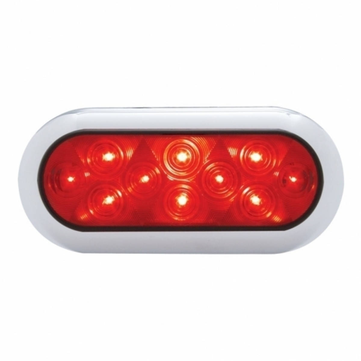10 LED 6" Oval Flange Mount Light With Bezel (Stop, Turn & Tail) - Red LED/Red Lens (Bulk)