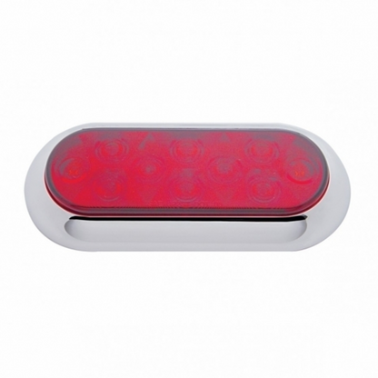 10 LED 6" Oval Flange Mount Light With Bezel (Stop, Turn & Tail) - Red LED/Red Lens (Bulk)