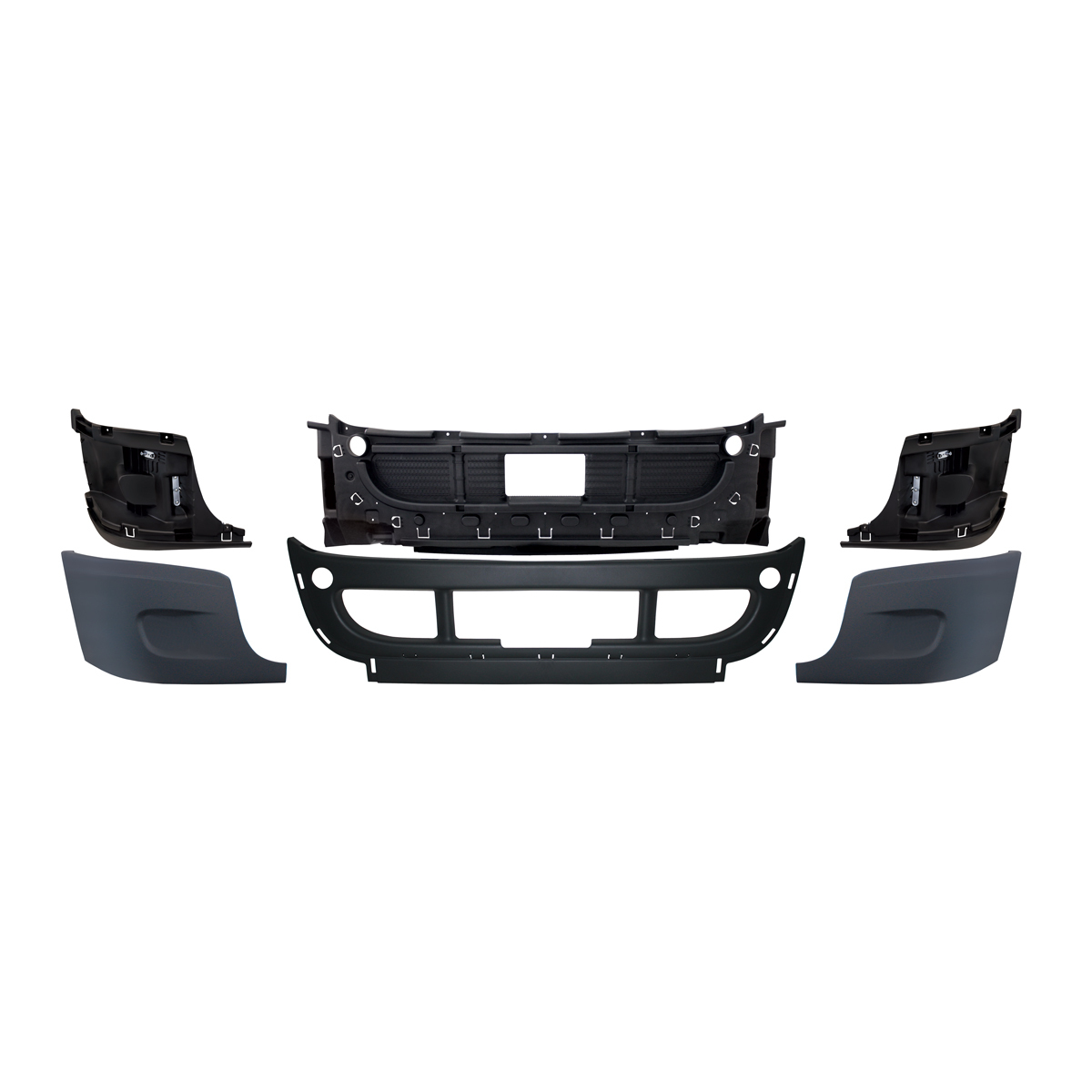 Complete 3-Piece Front Bumper Set Without Fog Light Hole For 2008-2017 Freightliner Cascadia