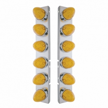 SS Front Air Cleaner Bracket With 12X 19 LED Beehive Lights & Bezels For Peterbilt-Amber LED & Lens