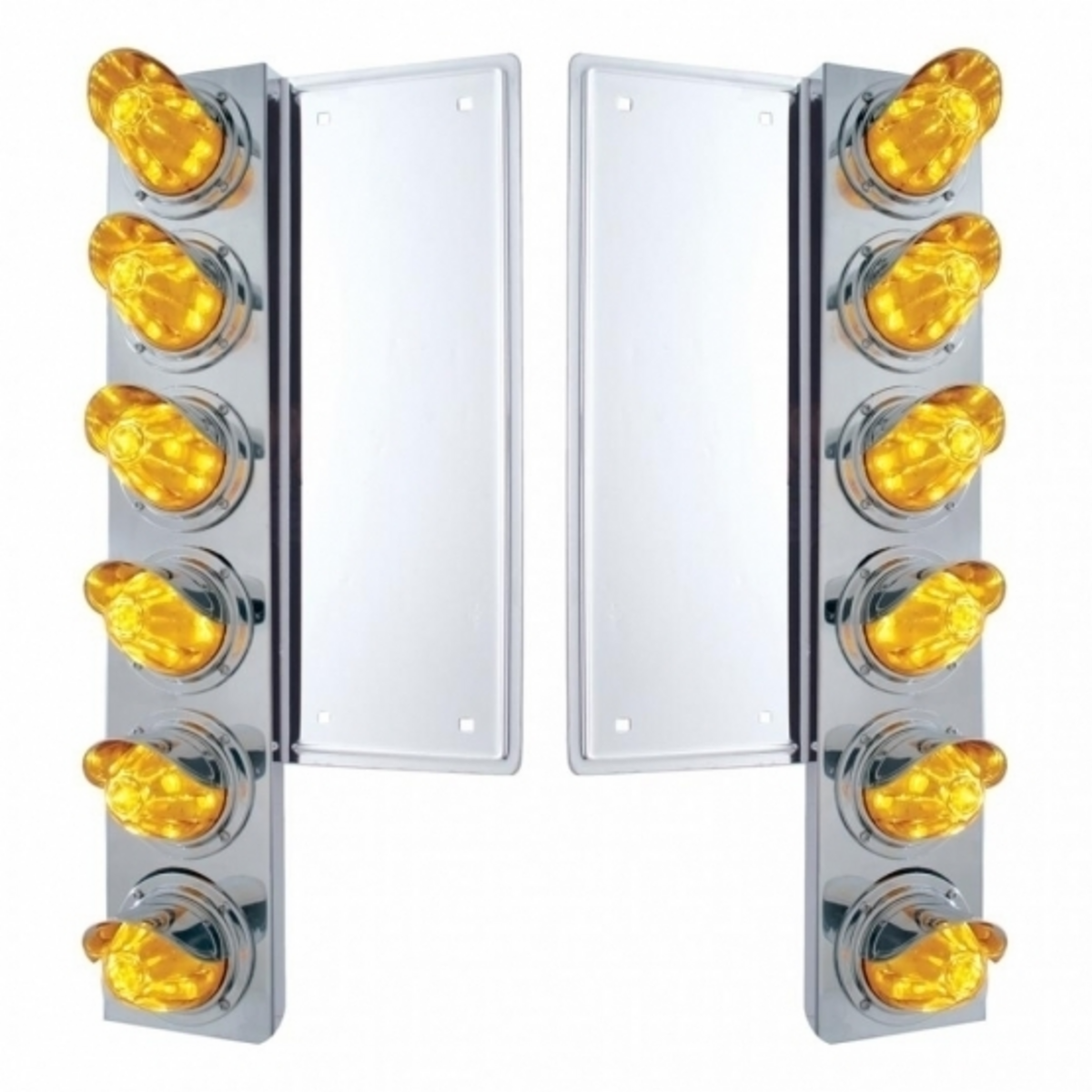 FL SS Front Air Cleaner Bracket With 12X 11 LED Watermelon Lights & Visors -Amber LED & Lens