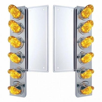 FL SS Front Air Cleaner Bracket With 12X 11 LED Watermelon Lights & Visors -Amber LED & Lens