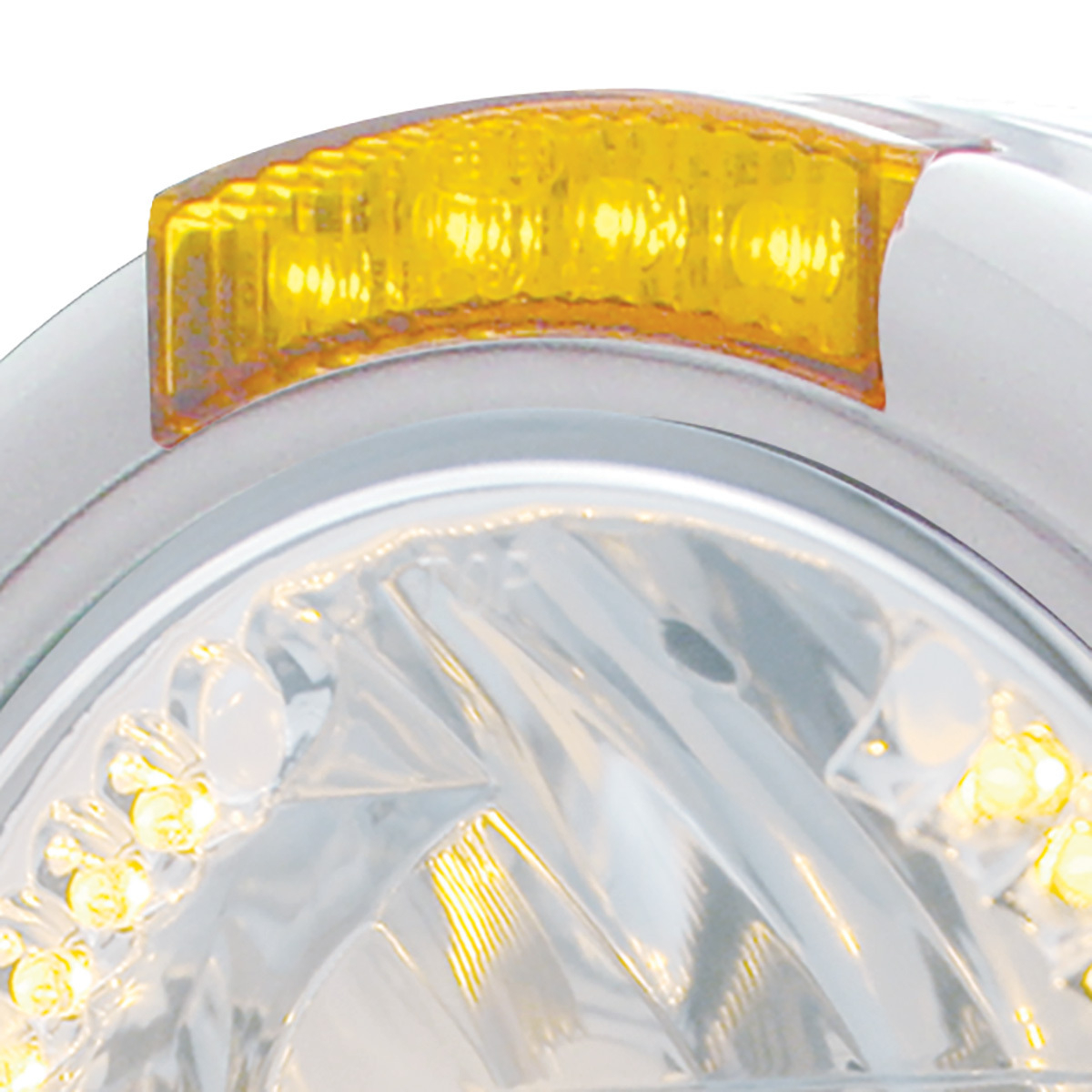 Stainless Steel Classic Half Moon Headlight H4 With Amber LED & Signal - Amber Lens