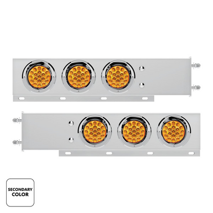 3-3/4" Bolt Pattern SS Spring Loaded Light Bar With 6X Double Fury 19 LED Lights & Visors-Red & Amber(Pair)