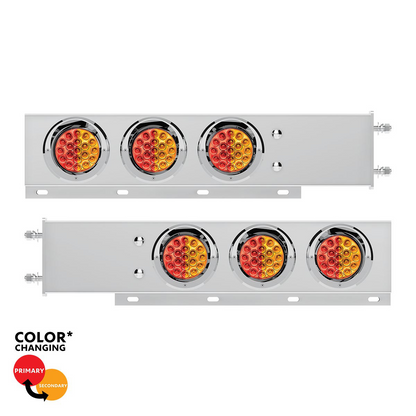 3-3/4" Bolt Pattern SS Spring Loaded Light Bar With 6X Double Fury 19 LED Lights & Visors-Red & Amber(Pair)