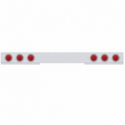 Chrome 1 Piece Rear Light Bar With Six 10 LED 4" Lights & Visors - Red LED/Red Lens