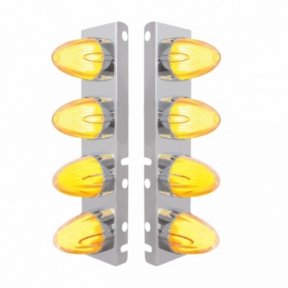 SS Front Air Cleaner Bracket With 8X 9 Amber LED Dual Function Watermelon GloLight For Peterbilt-Clear Lens