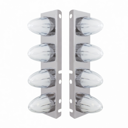 SS Front Air Cleaner Bracket With 8X 9 Amber LED Dual Function Watermelon GloLight For Peterbilt-Clear Lens