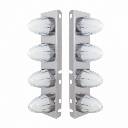 SS Front Air Cleaner Bracket With 8X 9 Amber LED Dual Function Watermelon GloLight For Peterbilt-Clear Lens