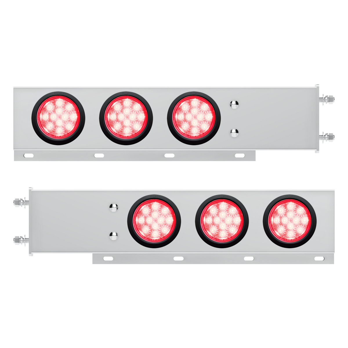 3-3/4" Bolt Pattern Deluxe SS Spring Loaded Bar W/6X 12 LED 4" Light -Red LED/Clear Lens (Pair)