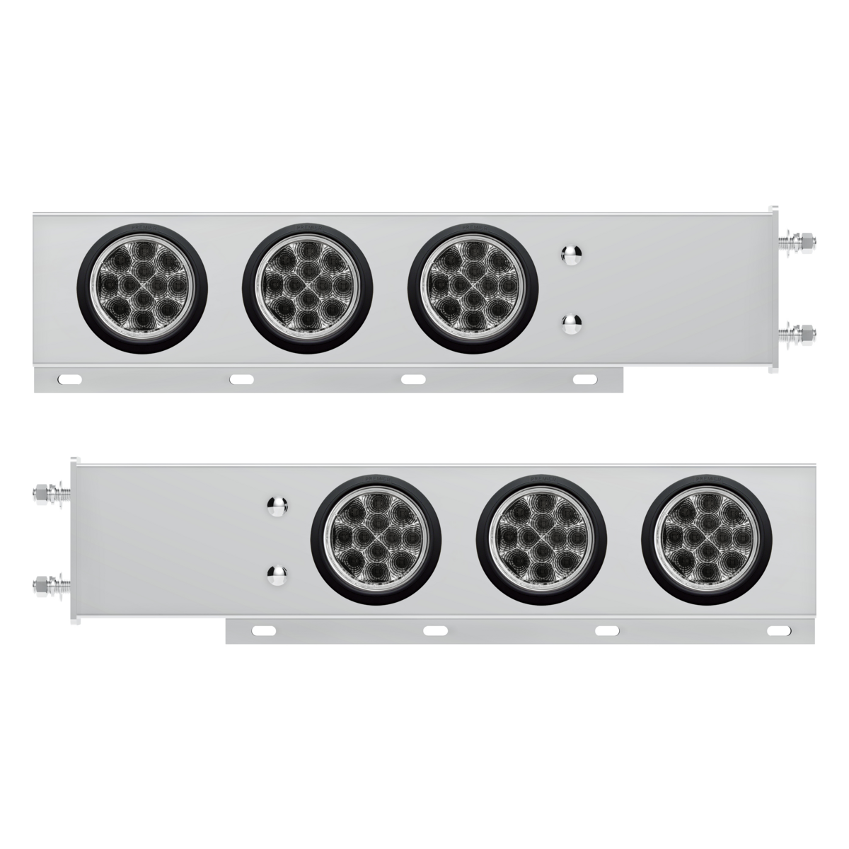 3-3/4" Bolt Pattern Deluxe SS Spring Loaded Bar W/6X 12 LED 4" Light -Red LED/Clear Lens (Pair)
