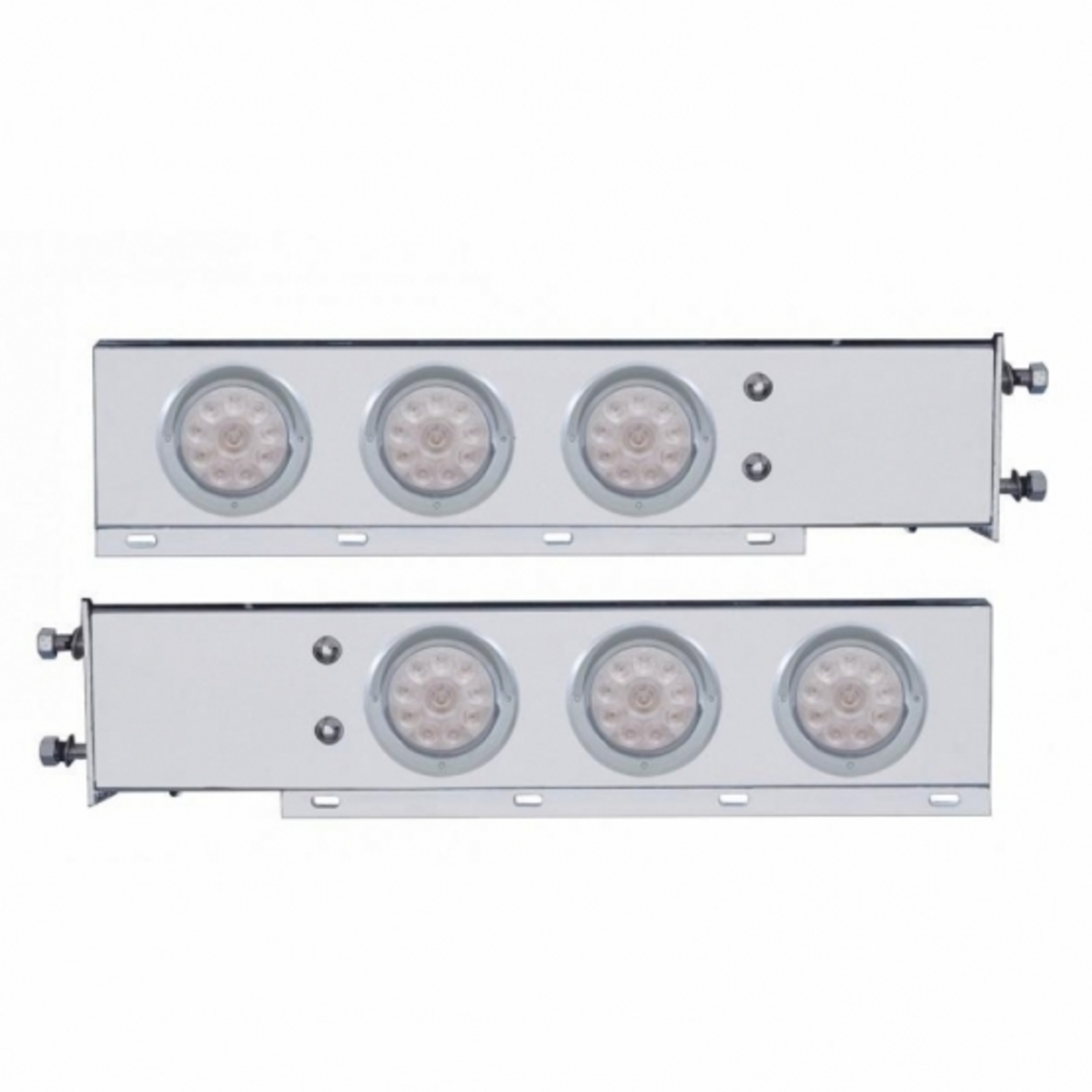 3-3/4" Bolt Pattern Chrome Spring Loaded Bar W/6X 4" 10 Red LED Lights & Visors -Clear Lens (Pair)