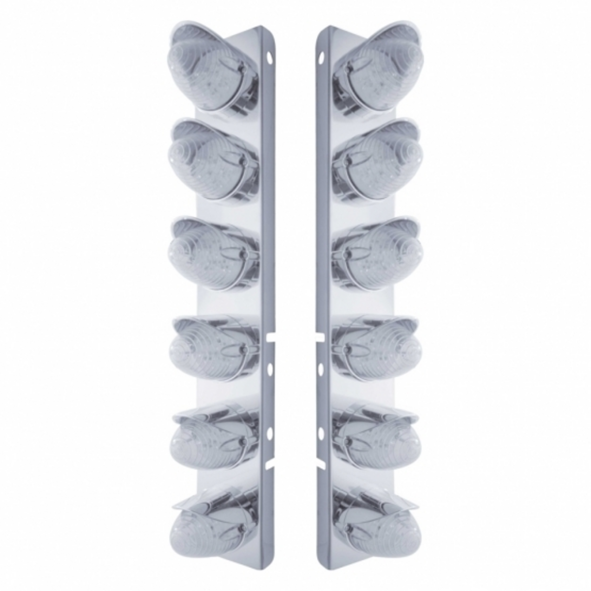 SS Front Air Cleaner Bracket With 12X 19 LED Beehive Lights & Visors For Peterbilt-Amber LED/Clear Lens