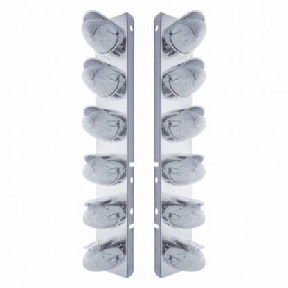 SS Front Air Cleaner Bracket With 12X 19 LED Beehive Lights & Visors For Peterbilt-Amber LED/Clear Lens