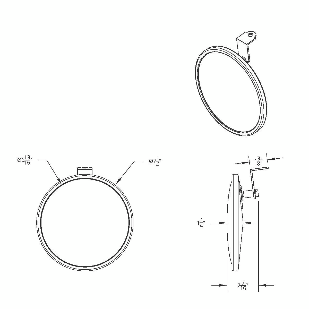 7-1/2" 430 Stainless Steel 320R Convex Mirror - Offset Mounting Stud