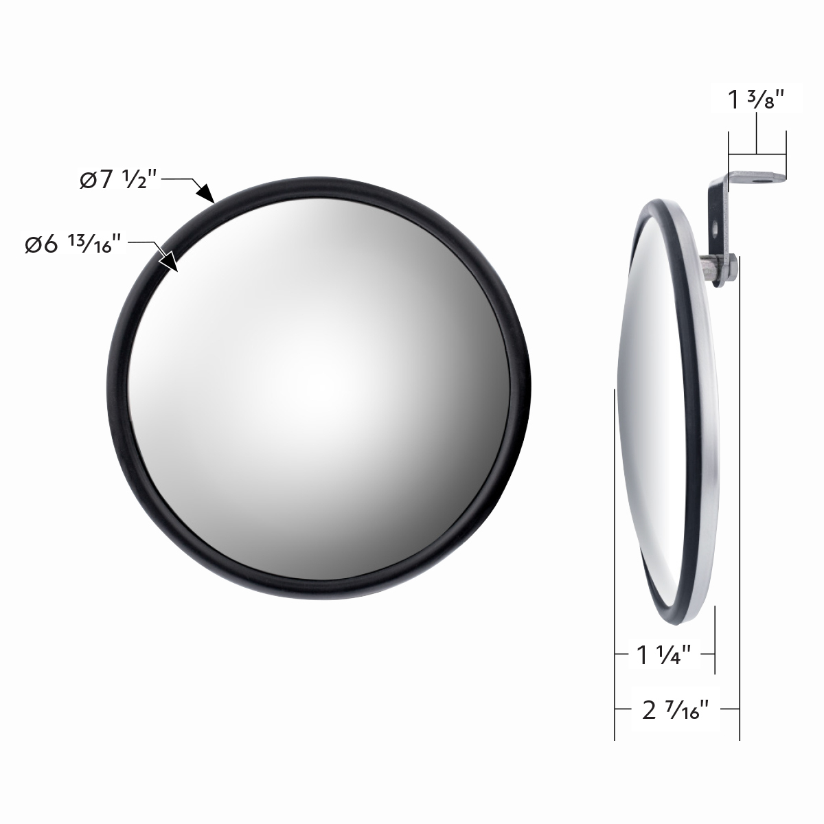 7-1/2" 430 Stainless Steel 320R Convex Mirror - Offset Mounting Stud