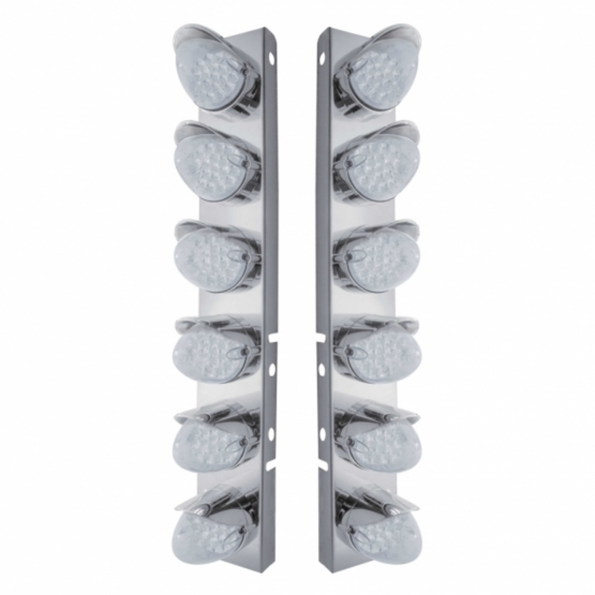 SS Front Air Cleaner Bracket With 12X 19 LED Reflector Lights & Visors For Peterbilt-Amber LED/Clear Lens