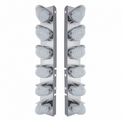 SS Front Air Cleaner Bracket With 12X 19 LED Reflector Lights & Visors For Peterbilt-Amber LED/Clear Lens
