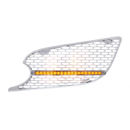Chrome Air Intake Grille W/Reflector LED Light For 2012-2021 Peterbilt 579 (Driver) - Amber LED/Clear Lens