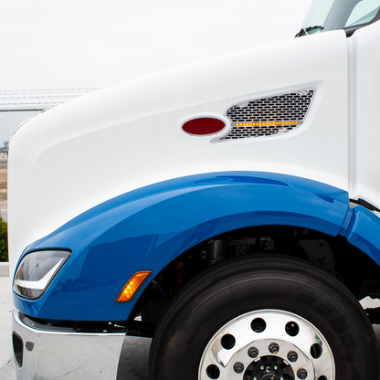 Chrome Air Intake Grille W/Reflector LED Light For 2012-2021 Peterbilt 579 (Driver) - Amber LED/Clear Lens